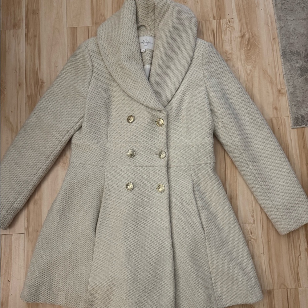 Jessica Simpson Cream Double-Breasted Pea Coat